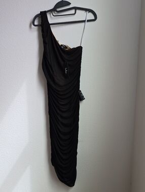NWT Lulus One-Shoulder Black Ruched Dress